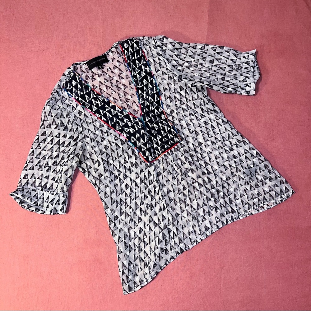 Corey Lynn Calter sheer silk geometric print tunic blouse top size 2